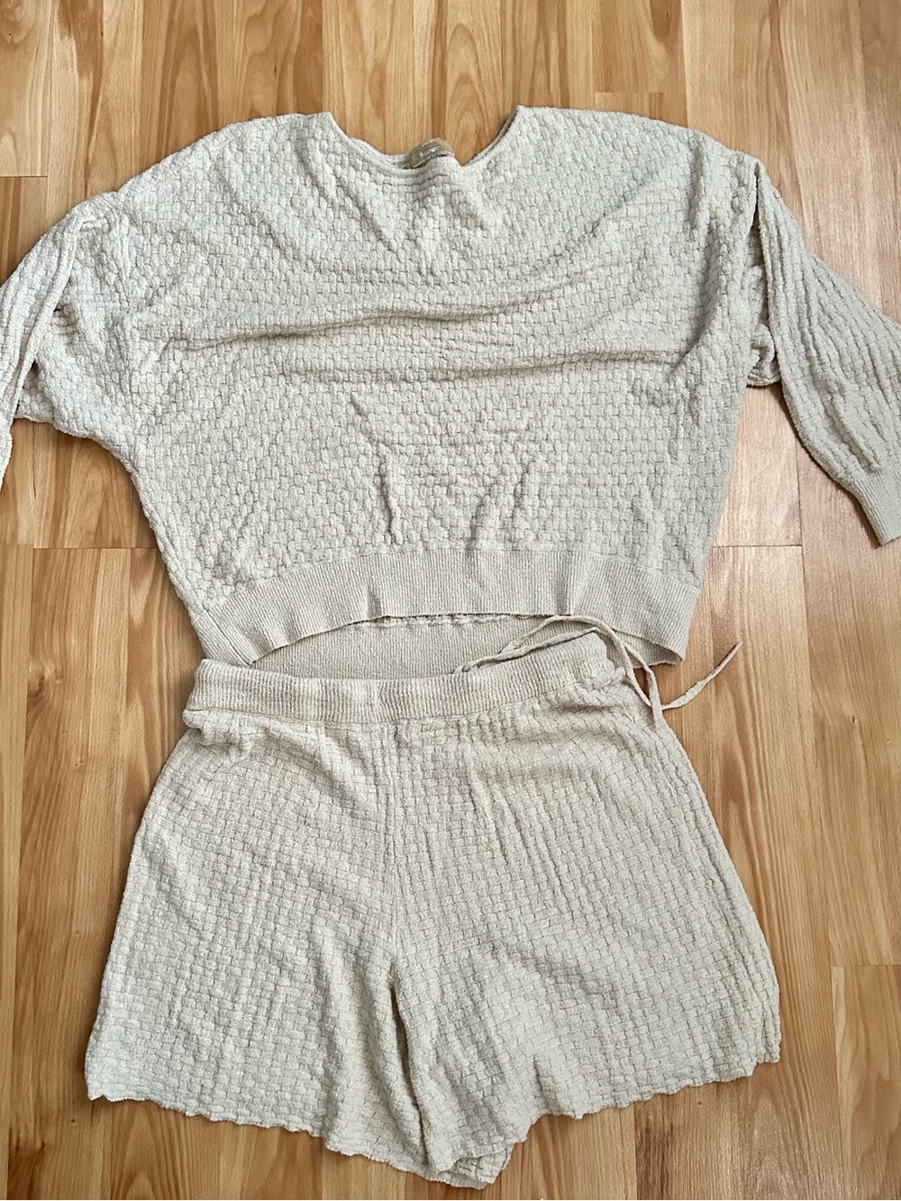 Free People Cream Textured Knit Lounge Set - Top & Shorts